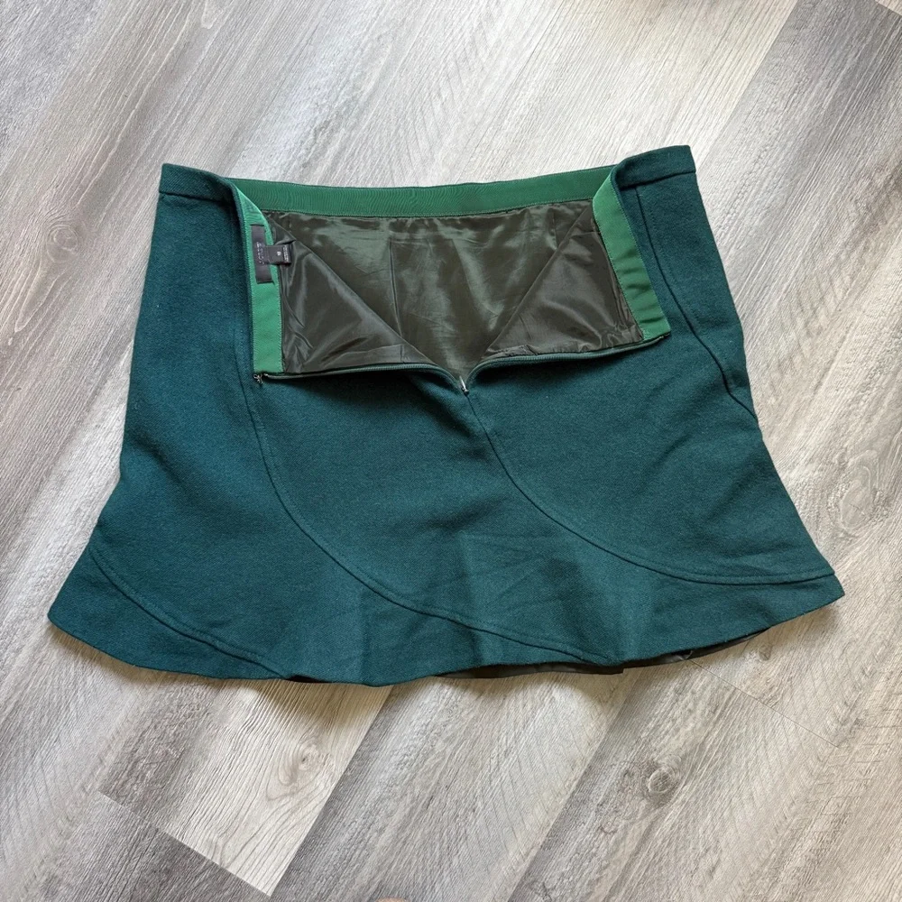 J.CREW Ruffle Mini Skirt Forrest Green 16 Plus Wool Lined